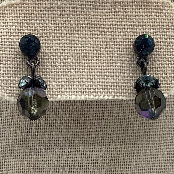 1855. Elegant Black & Aquamarine Choker Necklace & Earring Set EUC - Picture 3 of 3